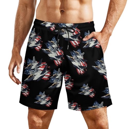F-22 Raptor Fighter Jet Mens Swim Trunks Quick Dry Beach Board Shorts with Pockets