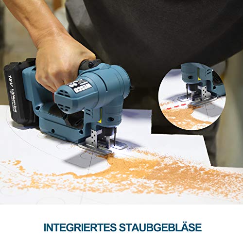 WESCO 18V 2.0Ah 2 in 1 Akku Säbelsäge und Akku Stichsäge, 2500 U/min,16mm Sägeblatthub, 10 Sägeblätter für Holz, Metall… – Bild 6