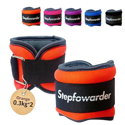 Stepfowarder 2er Set Gewichtsmanschetten 0.3-2.0kg Gewichtsmanschette Fuß Gewichte für Beine und Arme 5 Farbvarianten Laufgewichte für Hand- und Fußgelenke (2 * 0.3KG - Orange)