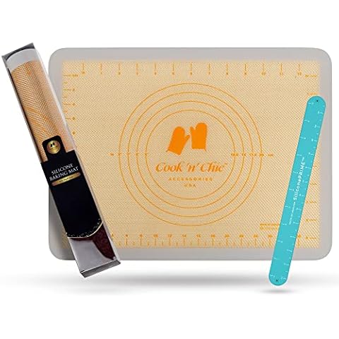 Silicone Baking Mat Thick & Non-Stick Surface - Oven Microwave Dishwasher Freezer Safe - Reusable Sheet for Making Cookies, Baked Goods - Small Rolling Pad for Dough - 15.75"x11.81" by Cook’n’Chic Cover