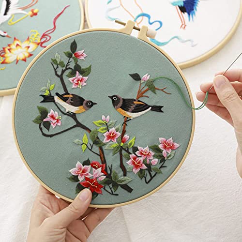 ELECDON Birds Embroidery Kit for Beginners with Pattern and Instructions,4 Pack Cross Stitch Kits,2 Wooden Embroidery Hoops, Threads and Needles, Needlepoint Kit for Adults