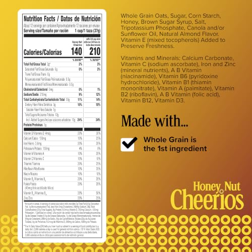 Image of Honey Nut Cheerios, Heart Healthy Gluten Free Breakfast Cereal with Whole Grain Oats, Large Size, 15.4 oz