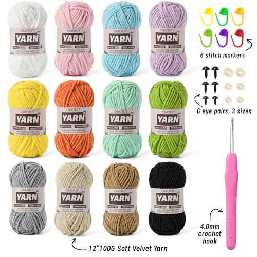 Image of 12 Pack Chunky Chenille Yarn for Crocheting, Bulky Velvet Yarn for Crochet, Baby Yarn for Crocheting Soft Blanket, 42.3 oz (1050 yds) Amigurumi Yarns for Craft Set A