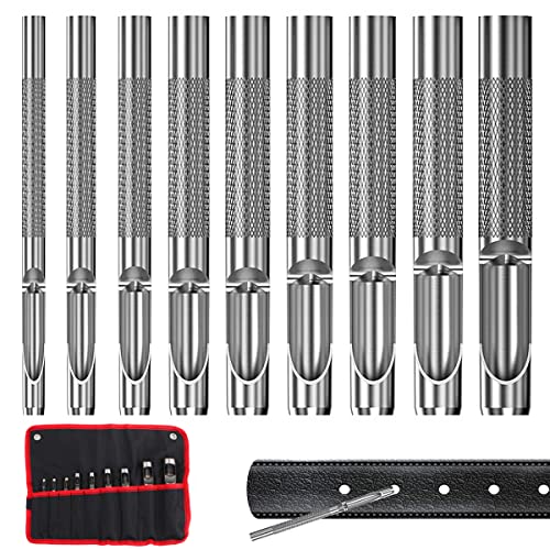 Lot de 9 Emporte-Pièce Cuir, Poinçon 2.5/3/4/5/6/7/8/9/10mm en Acier Rond, Set Creux pour Faire des Trous dans le Cuir, Bande de Montre, Toile, Oeillet