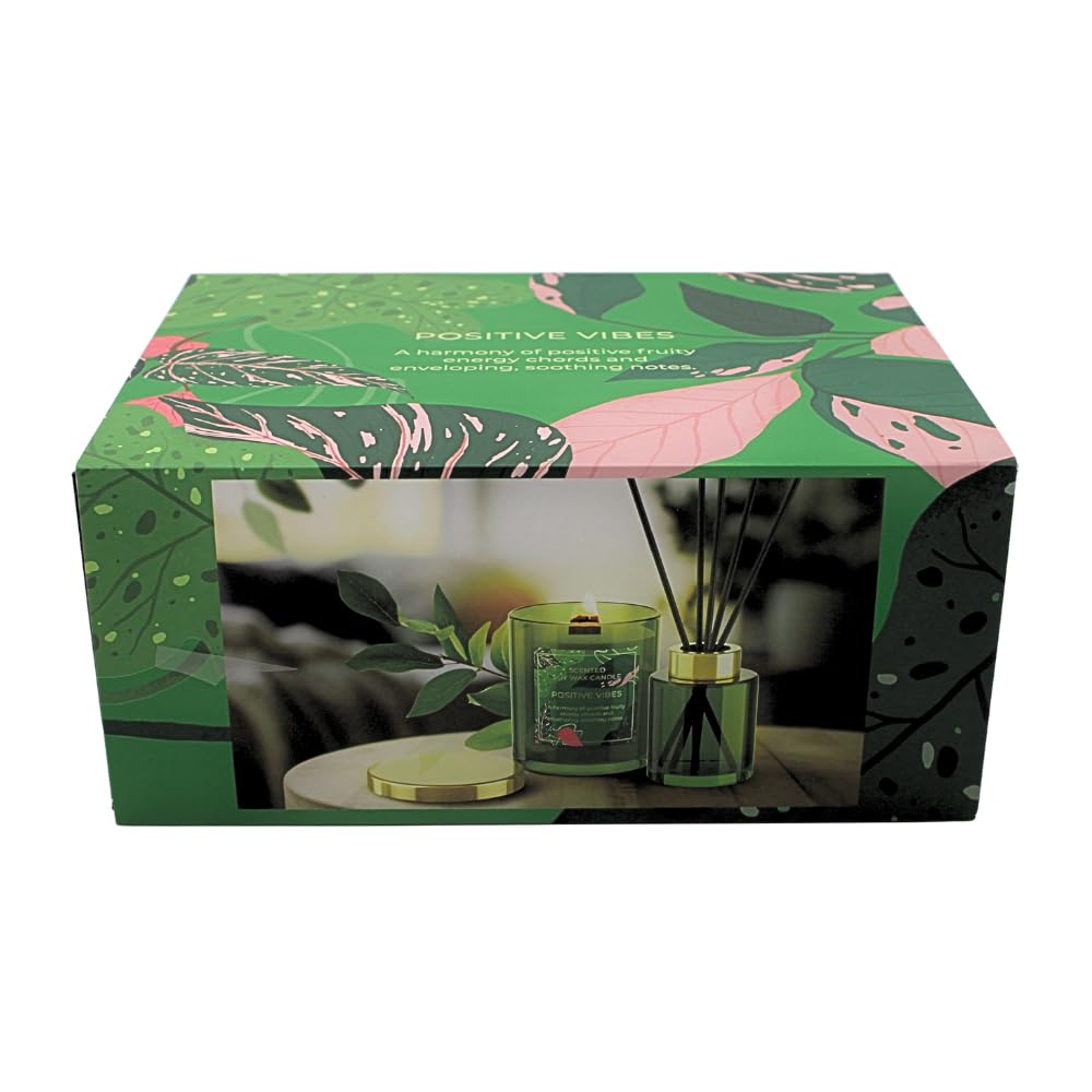 Hochwertiges Geschenk aus Duftkerze und Diffuser, fertiges Geschenk für Frauen, Mitarbeitergeschenkset, Geschenkset für Frauen Positive Vibes, Kerzengeschenk hochwertig, L/B/H 23 x 17 x 10 cm,