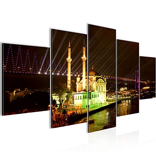 Runa Art Tableau mural Istanbul Turquie 5 Parties Impression sur Toile Intissee Decotation Salon Mosquée Noir Et Blanc 602452a