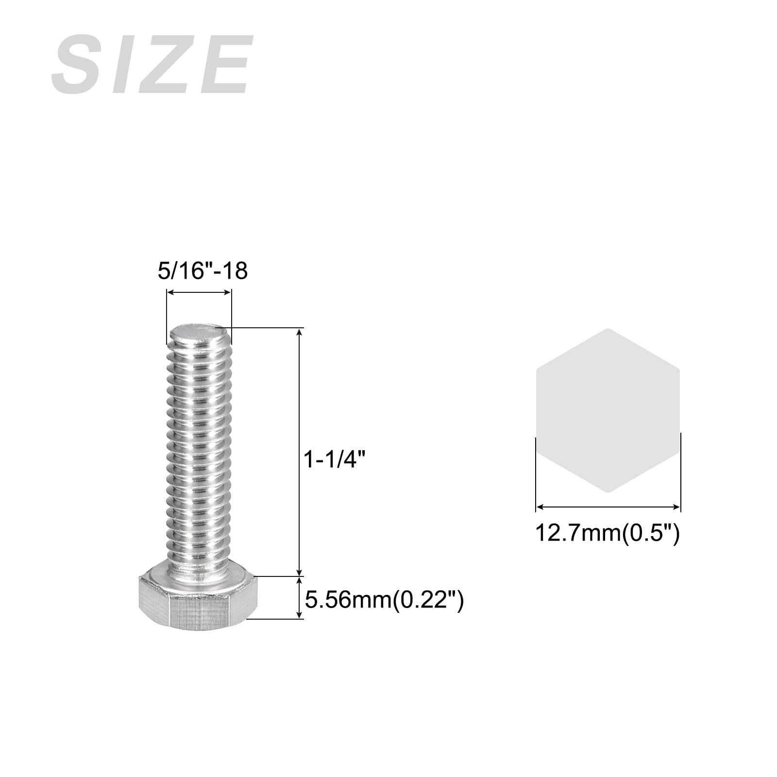 METALLIXITY Hex Head Bolts (5/16-18 x 1-1/4") 5Pcs, 304 Stainless Steel 18-8, Fully Threaded, External Hex Drive - Image 2