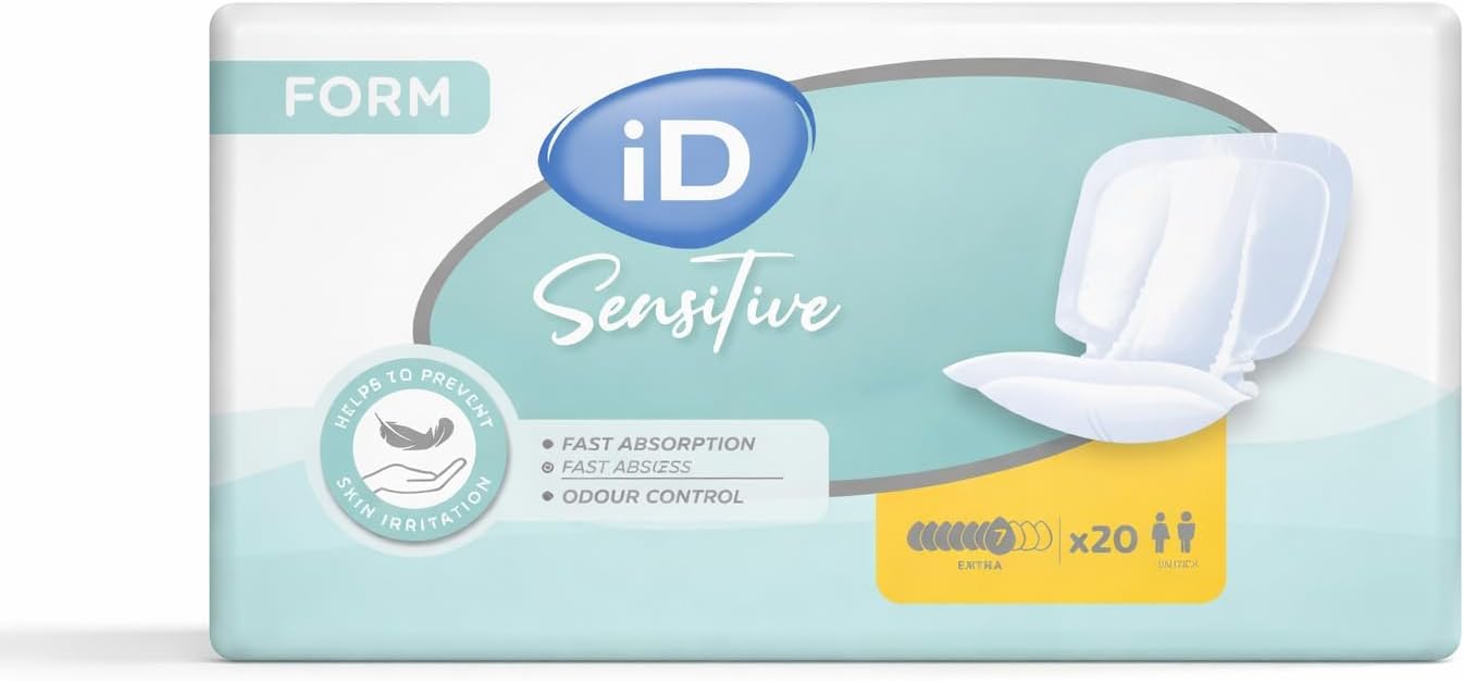 iD Sensitive Form Extra | 3 Packs of 20 | Unisex Adult Incontinence Pads