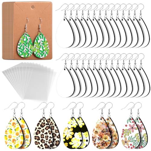 Palksky 50pcs Sublimation Blanks Products - Sublimation Earring Blanks with Earring Hooks and Jump Rings for Halloween Christmas Women Girls DIY Earring Project Sublimation Accessories