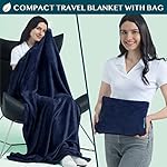 PAVILIA Travel Blanket Pillow, Soft Airplane Blanket 2-IN-1 Combo Set, Plane Blanket Compact Packable, Flight Essentials Car Pillow, Travelers Gifts Accessories Luggage Backpack Strap, 60x43 Navy Blue - Image 3