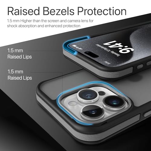 Image of Vaku Luxos Elemento Series Back Cover Case for iPhone 15 Pro Metal Frame Camera Bump Shockproof Scratch Resistant Slim Thin Military-Grade Protection- Grey