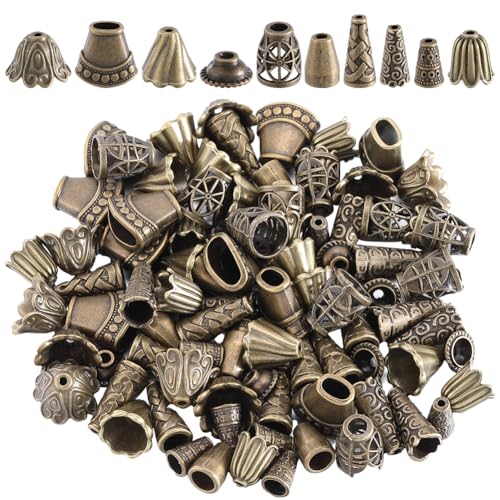 SOFPLATE 100Pcs 10 Styles Flower Bead Caps Cone Bead Spacers