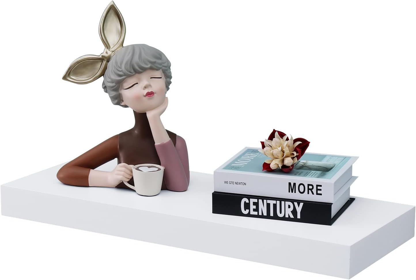 WELLAND 24 inch White Mission Floating Shelves for Wall, Bathroom and Bedroom, Modern Display and Book Shelves, Wall Mounted