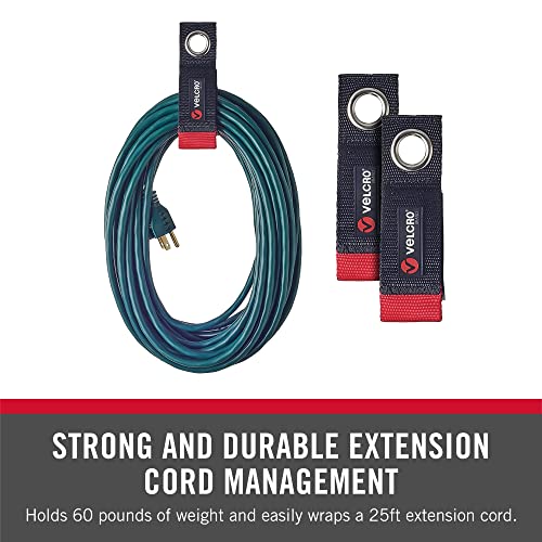 Image of VELCRO Brand Extension Cord Organizer Holder. Heavy Duty Straps for Garage Organization and Storage. Rust Resistant Grommet Hangs Easily on Wall 2pk,Small 10-inch,60bs Weight Rating,Black