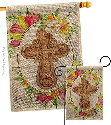 Ornament Collection Wood Cross Burlap Garden House Flag Set Religious Faith Hope Grace Peace Dove Christian Religion Easter Decoration Banner Small Yard Gift Double-Sided, Made in USA