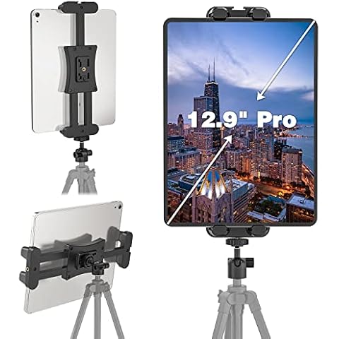 Padwa Lifestyle Tablet Tripod Mount Adapter Clip Holder for Selfie Stick Pole Camera Monopod Tripod Adapter, Compatible with 4.7-12.9 Inch Tablets Smartphones IPad Pro IPad Air IPad Mini 12.9 11 10.5 Cover