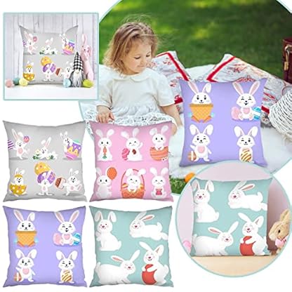 Generisch 4er Set Ostern Kissenbezug 45x45cm,Ostern KissenbezüGe Leinen Dekokissen Cases Home Kissenbezug FrüHling 40x40 Stuhlhussen Ostern Wohnzimmer Garten Zuhause Dekoration 4pc – Bild 4