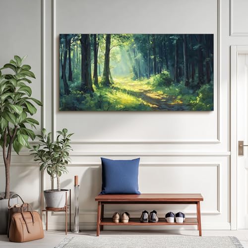 SERIMINO Fairytale Forest Wall Art, Green Nature Landscape Extra Large Wall Decor, Wild Trail Rustic Kitchen Art Prints, Modern Canvas Pictures for Living Room Dining Room Farmhouse Cottage 30"X60"
