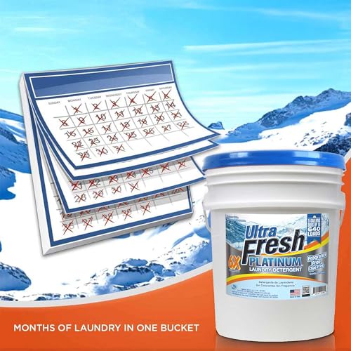 Image of Ultra Fresh 6X Platinum Detergent, 5 Gallon, Fragrance-Free & Dye-Free | Up to 640 Loads per Bucket, for All Machine Types Including HE, Gentle Formula, No Phosphates or Bleach