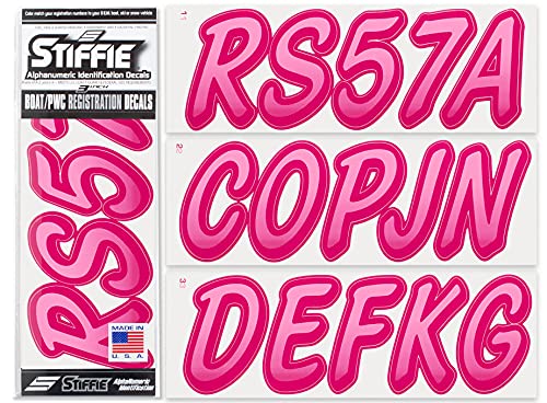 Image of STIFFIE Whipline Pink /Berry 3 inch Boat & PWC Registration Decals • Numbers Letters Stickers