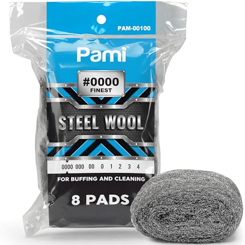 PAMI 0000 Fine Steel Wool Scrubber Pads for Glass Cleaning & Polishing 8-Pk
