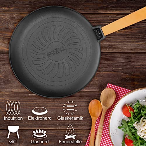 Foto von Gusseisenpfanne 20 cm mit Holzgriff abschraubbar Pfanne aus Gusseisen Bratpfanne Steakpfannen Cast Iron Pan Feuerpfanne geeignet für Gasgrill, Backofen, Feuerstelle alle Herdarten inkl. Induktion