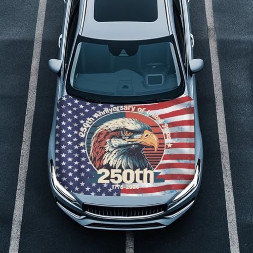 Image of Renewold 250th 4th of July Car Hood Cover for Automobile Patriotic Eagle Vehicle Hood Cover Party Festival Celebration Decor Outdoor Wrap Blanket Exterior Car Accessories for Women Men