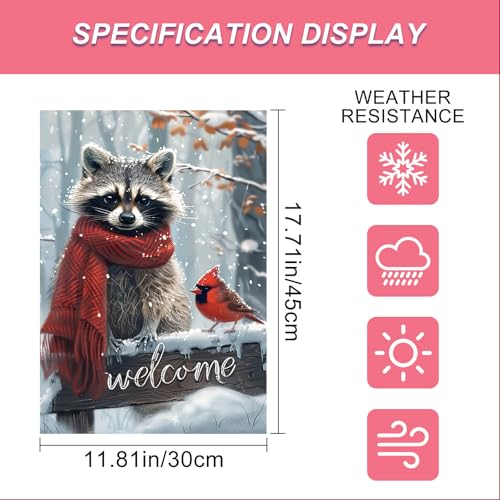Image of BlissYard Garden Flag Raccoon Woodland Bird Winter 12x18 Inch Polyester