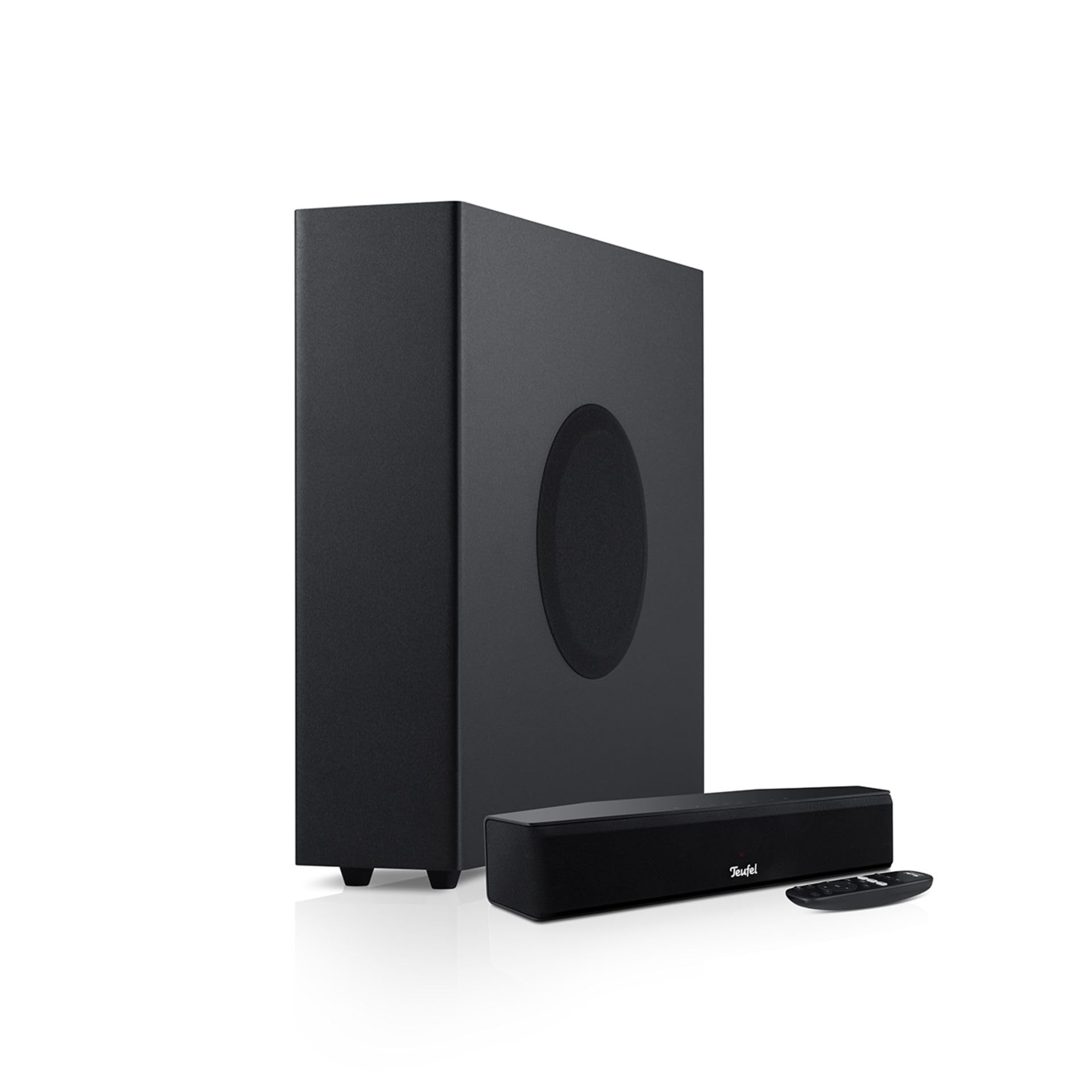 Teufel Barre de Son CINEBAR One+ 2.1 - Son Puissant, Design Ultra-Compact, Caisson de Basses Discret, Dolby Audio, Bluetooth 5.0 aptX, écran Tactile, Dynamore Ultra - Noir