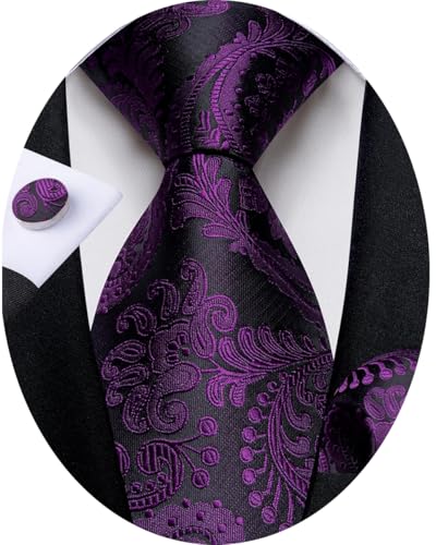 Image of DiBanGu Mens Paisley Tie Sets Silk Jacquard Woven Floral Necktie and Pocket Square Cufflinks Wedding Business Party