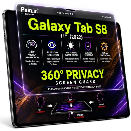 Image of Pxin 360 Pro Privacy Screen guard compatible with galaxy tab s8 | Anti Glare | Anti UV | Anti Blue | Anti Reflection | Privacy Filter | Unbreakable Build