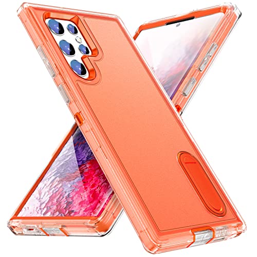 QitayoLife Triple Defense Coque de Protection Anti-Chocs et Anti-Rayures Étui Housse pour Samsung Galaxy S22 Ultra 5G Transparent + Orange Cover