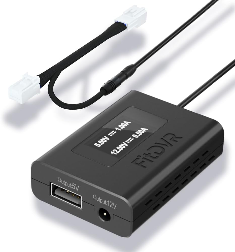 FitDVR Dash Cam Power Adapter (10-Pin) for Dodge, Jeep, Ram, Chrysler and More, LED Display USB Power Source, Connects to Rearview Mirror, Fuse Protection, Easy to Install, 5V 12V Output, D3-012