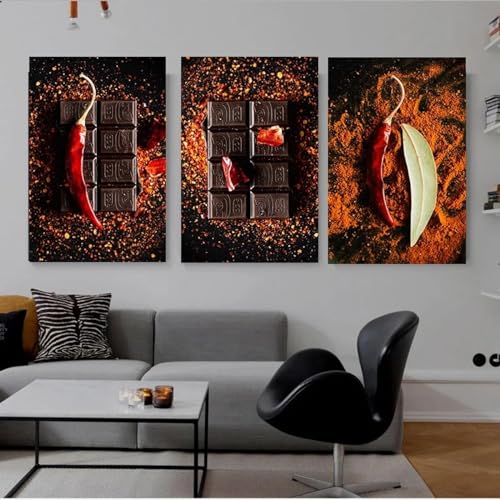 Décoration murale moderne piment chocolat triptyque 80x110 cm sans cadre