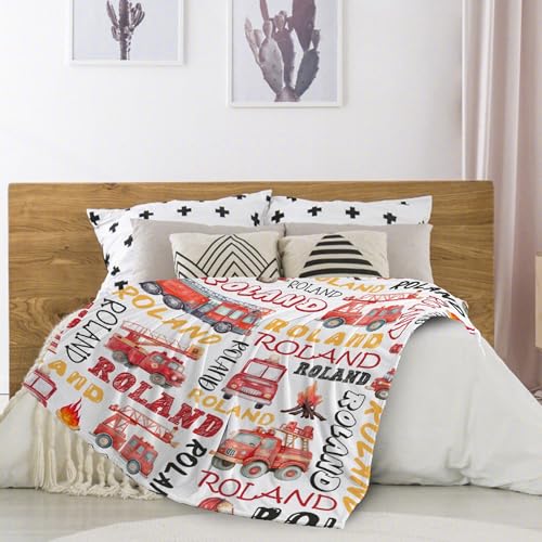 Image of Fire Trucks Firefighter Custom Blanket Gifts Personalized Fire Trucks Throw Blankets for Boys Girls Super Soft Fleece Flannel Air Conditioning Blanket for Couch Bed 80x60 in for Adult