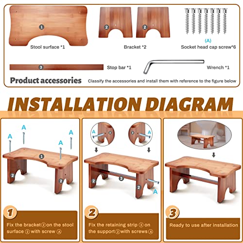 Toilet Squatting Stool Bamboo Toilet Foot Stool Bathroom Step Stool Non-Slip Potty Stool For Children And Adults In Bathroom Toilet, 6.7 Inches In Height (Dark Brown) #TOP4