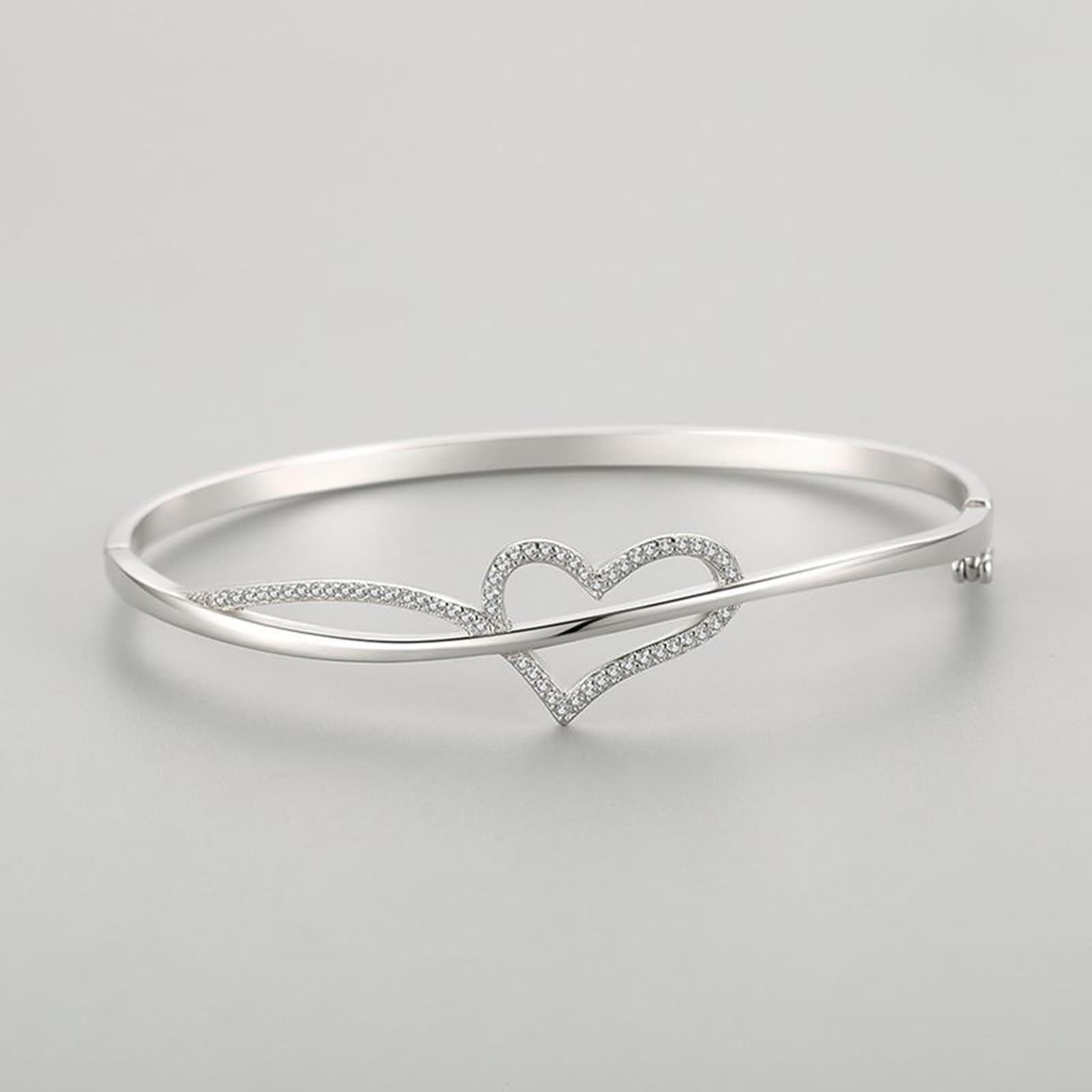Braccialetti coordinati, da donna, a forma di cuore, con moissanite rotonda, oro bianco/platino 950