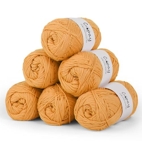 Coopay Fil à crochet, 100% coton pour tricoter, lot de 6 x 50g de fil à crochet doux en coton pour crochet, fil de coton pour bébé pour tricoter des pulls,...