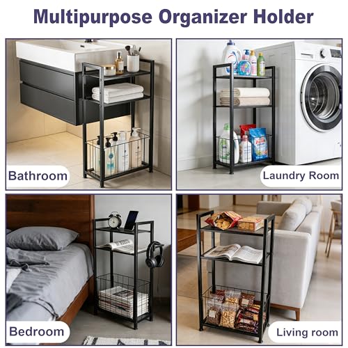 Free Standing Toilet Paper Holder with Shelf, Adjustable Feet Bathroom Toilet Paper Holder Stand for Narrow Space, Roll Dispenser Tissue Holder, Holds Multiple Rolls and Keeps Paper Dry and Clean by MKRBJ - Image 5