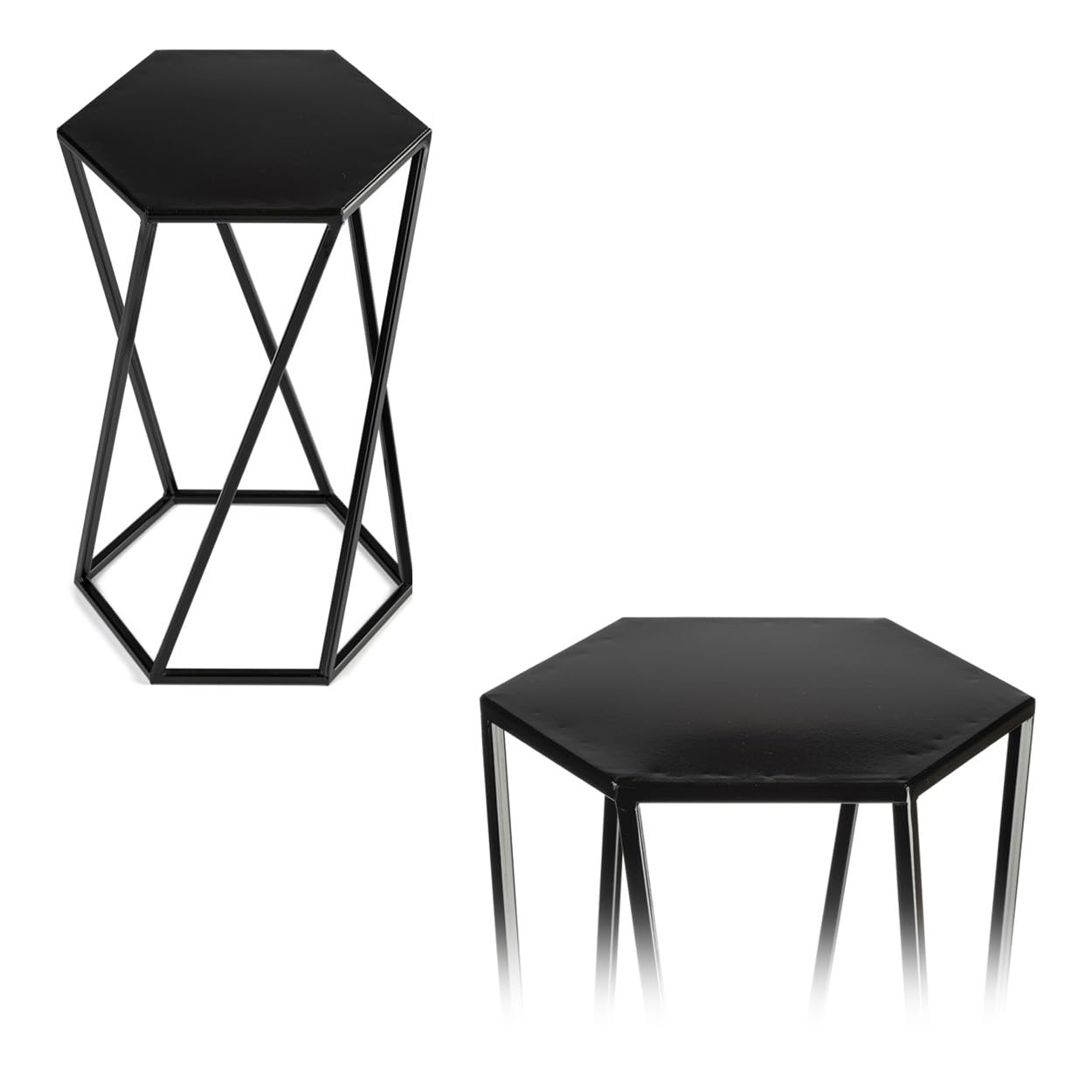 Schwarz Blumenständer Metall 40 cm Hoch - Solider Blumenhocker in Sechseckiger Form - Pflanzenständer im Loft-Stil für die Innendekoration