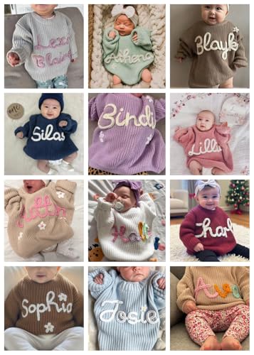Personalized Newborn Boy Sweater,Baby Knitted Sweater with Name and Monogram,Custom Big Brother Little Sister Outfits,Personalised Baby Boy Gifts for 1st Birthday Multicolor2