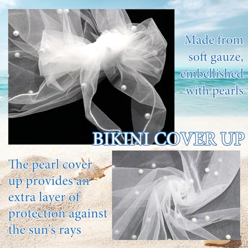 Pearl Bikini Cover Up Bridal Beach Kaftan Pearl Swimwear Coverup Swim Sarongs Beach Wrap Tie Front Cover Up Mesh Pearls Top Honeymoon Swimwear Bride Bikini Wedding4