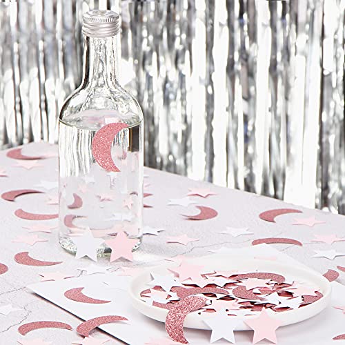 Image of Rose-Gold Pink-White Moon Star Confetti - 300pcs Glitter Twinkle Little Star Table Confetti Eid Ramadan Mubarak Decoration Birthday Wedding Baby Bridal Shower Party Decor Lasting Surprise