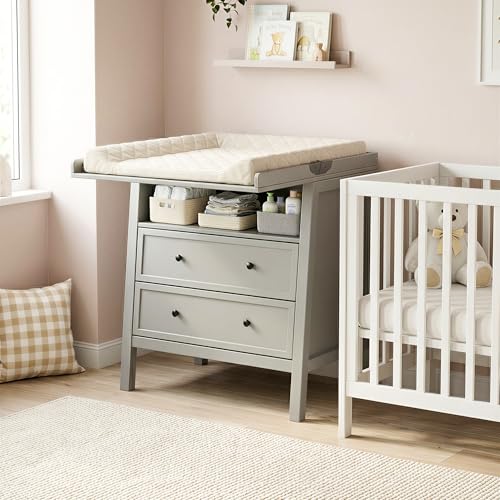 Changing Table Dresser with Foldable Top 2 Wide Drawers