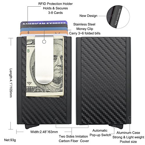 MOSIYEEF Slim Leather Card Holder RFID Wallet for Men - Minimalist Pop Up Men Wallet with Money Clip-wrapped Compact Carbon Fiber Wallet for 6 Credit Cards - Gifts for Him3