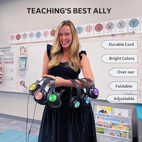 Image of AILIHEN Kids Classroom Headphones with Mic, Wired 12-Pack for K-12 School
