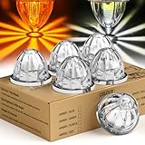 Okerny 6-Pack Dual Color Watermelon Lights with Strobe & Steady Lighting, Clear Lens Amber/White LED Side Marker Turn Signal Lights for Truck Trailer RV Off-Road Vehicle