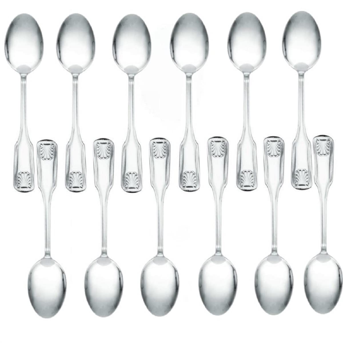TrueCraftware- Sea Shell Stainless Steel Teaspoon Set of 12- Silverware Flatware Cutlery Kitchen Tableware Set for Home and Restaurant for Stirring Coffee Dessert Cake Ice Cream Soup Cappuccino