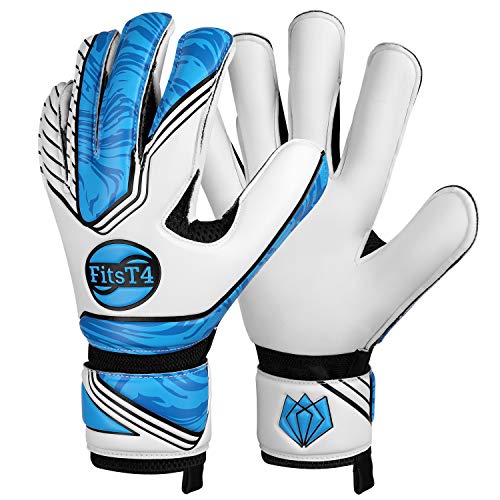 FitsT4 Soccer Goalie Gloves with Strong Grip and Fingersave Spines, Youth and Adult