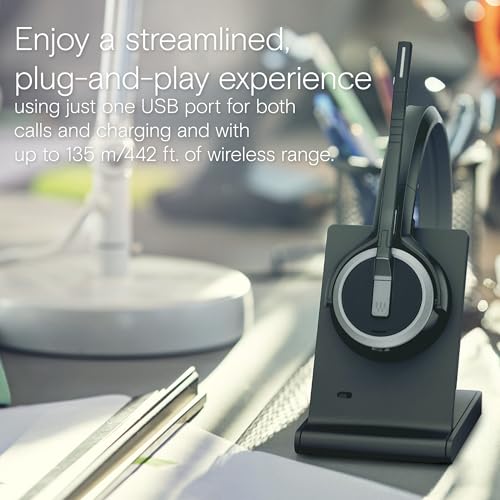 Image of EPOS Impact 5000 Go MS Stereo Wireless Headset - Premium DECT Technology, Teams Certified, Noise-Cancelling Mic, Long-Range Freedom & Foldable Charging Stand